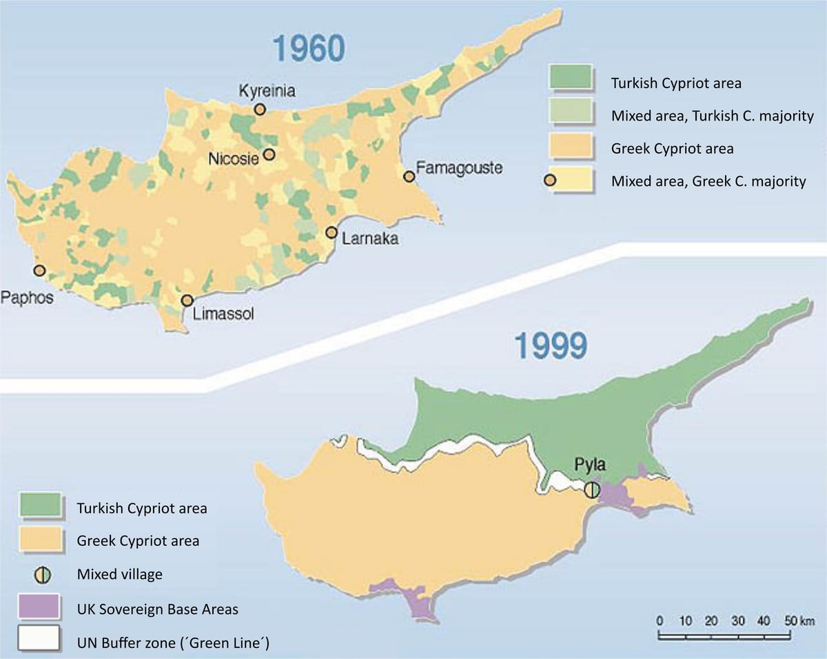 터키어 부분의 Cyprus 지도