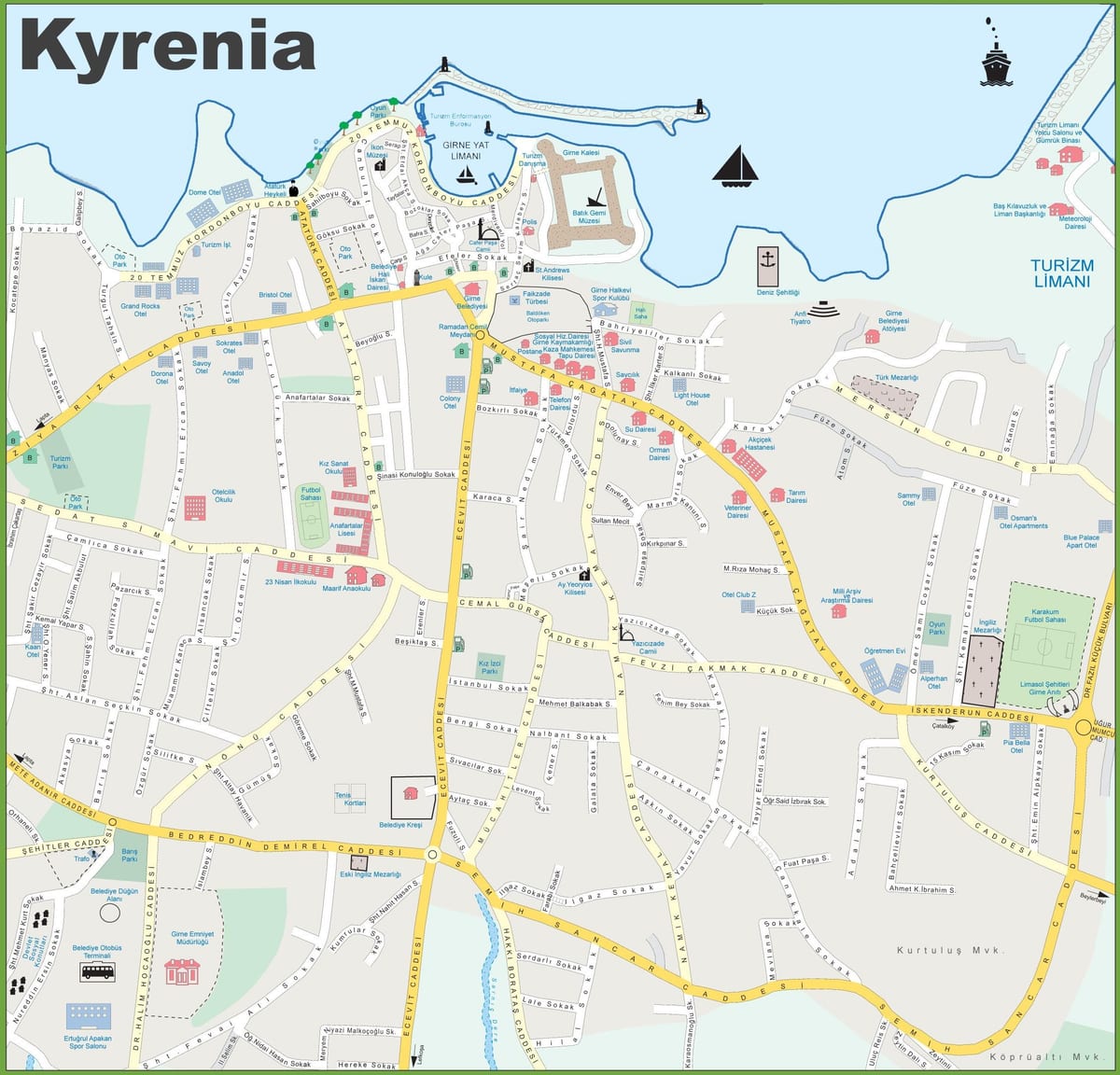 지도의 북부 키프로스 kyrenia